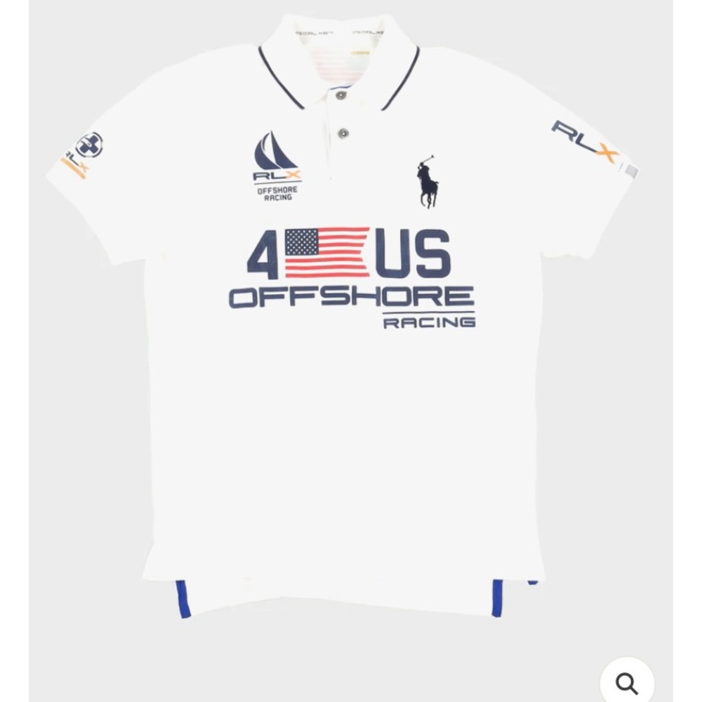 Ralph Lauren White Polo with Navy & Red US Offshore Racing Graphics